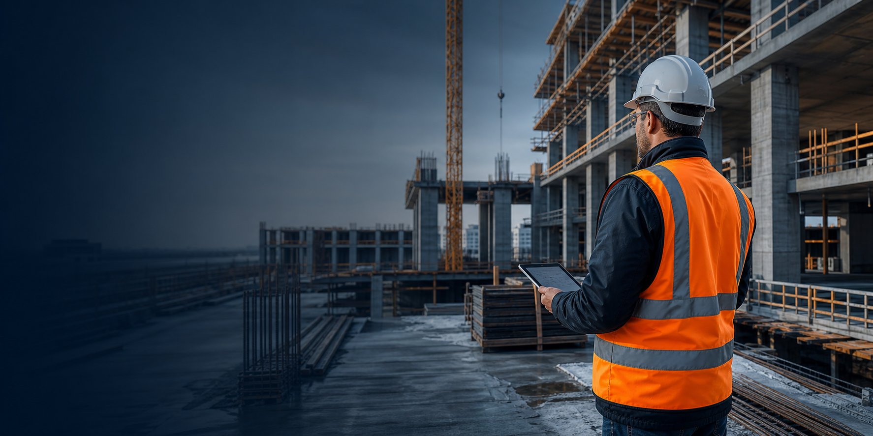 Construction estimator reviewing project drawings